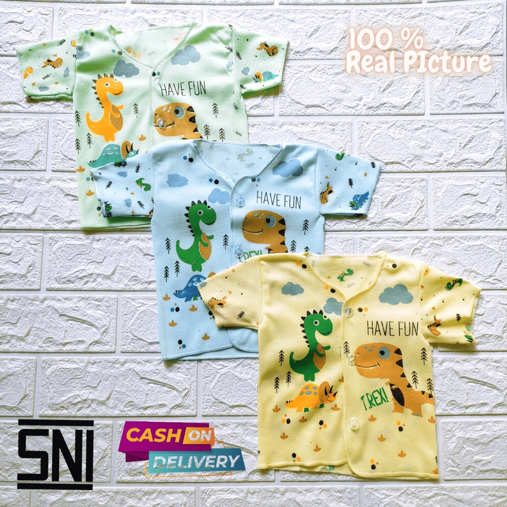 3 PCS Baju Bayi Lengan Pendek Baju Bayi Baru Lahir Baju Newborn Baju Bayi Motif Dinosaurus