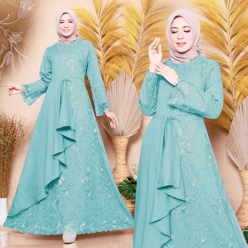 (MODEL BARU)SIZE M,L,XL,XXL,XXXL/GAMIS ZOLANA/GAMIS BRUKAT TILE/GAMISMUSLIM/GAMIS KONDANGAN/CANTIK-HIJAU MINT