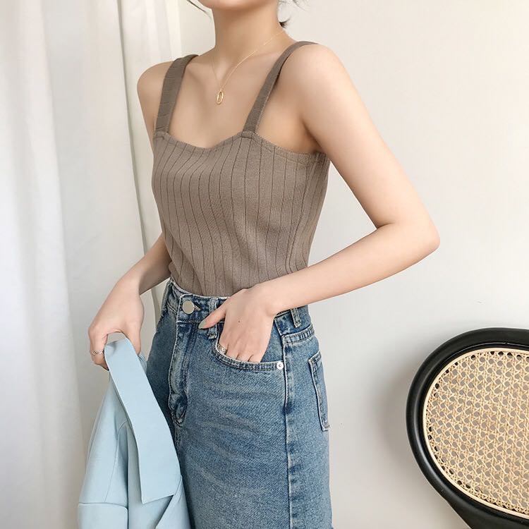 Korean Knit Tank Top Rajut Wanita Polos 2473