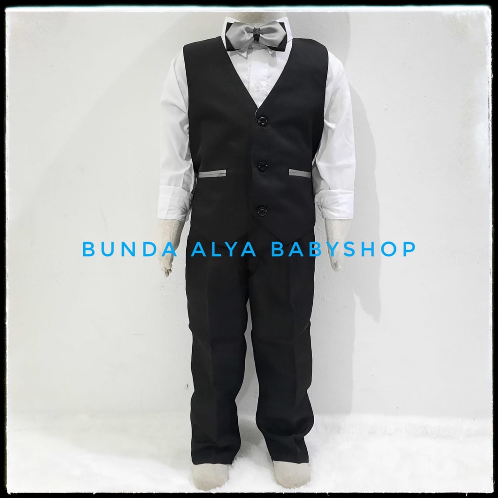 Set Tuxedo Jas Anak Premium HITAM 8in1 Usia 1 2 Tahun Kerah Satin - Setelan Pesta Tuxedo LENGKAP