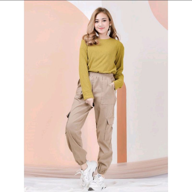 Celana cargo wanita | Baggy pants Wanita Jogger | Baggypant jumbo Drill premium