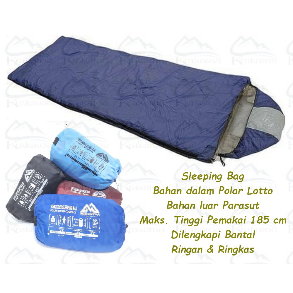 【COD】 Sleeping Bag Polar Lotto + Bantal ` Kantong Tidur Ringan &amp; Ringkas