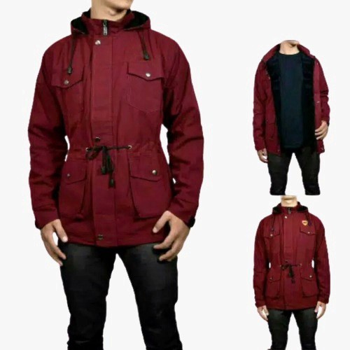 (BISA COD) Parka cowok canvas fullblack / Jaket Parka cowok Korean Style / Jaket Riding polosqu.id