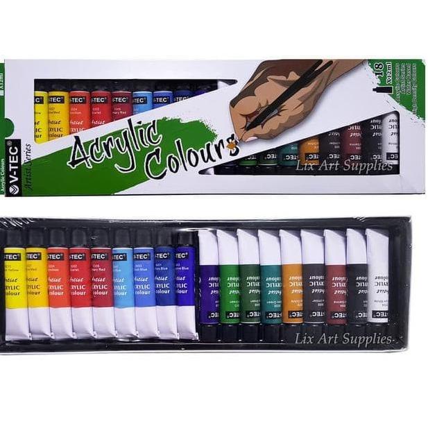 

[KODE PRODUK PFLH85095] V tec acrylic paint cat akrilik set 18 12 warna color 6 12 ml