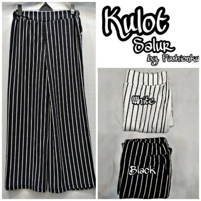 𝔂𝓾𝓶𝓪 Kulot salur Hitam Putih_Crepe_BB 40kg - 60kg