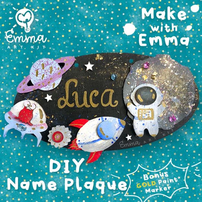 

Emma Art Kit: SPACE EXPLORER Wooden Name Plaque. BONUS gold marker!