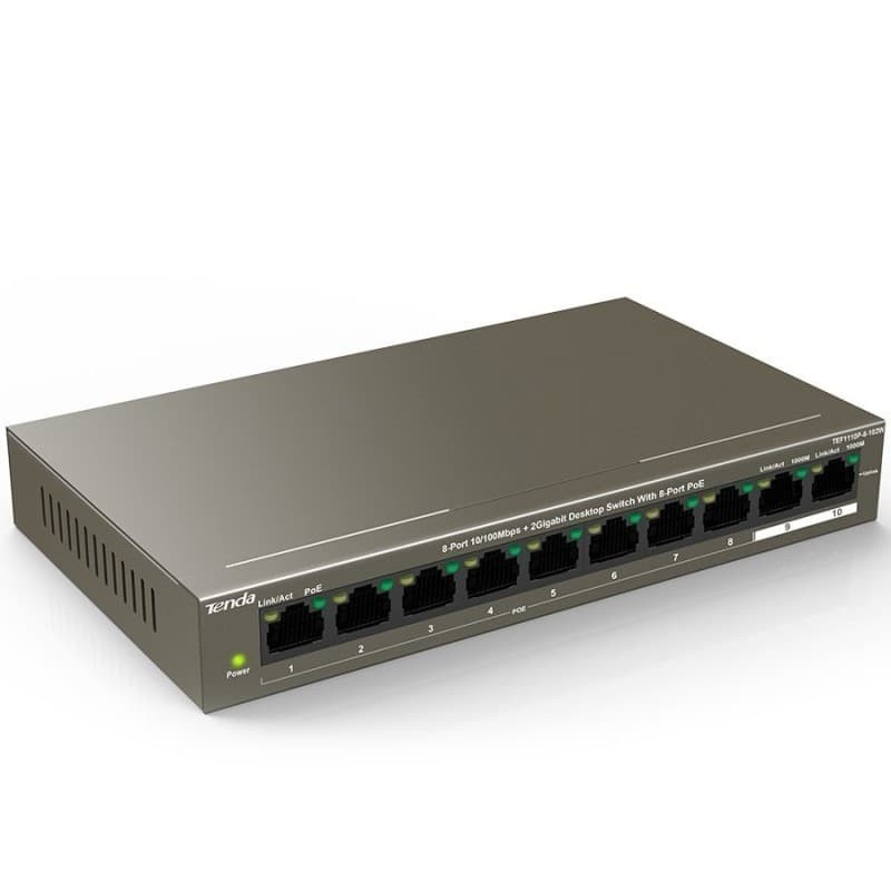 TENDA TEF1110P-8-102W/PoE/8-Port10/100Mbps+2 Gigabit Desktop