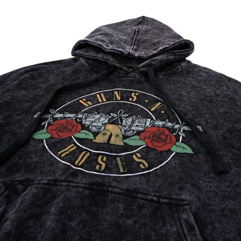 HOODIE JAKET PRIA MCF GUNS N ROSES BLACK WASHING PREMIUM