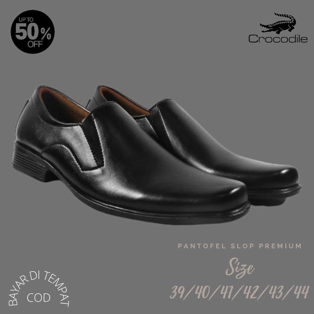 Sepatu Pantofel Hitam Pria Crocodile Borneo Slop Tanpa Tali Kasual Formal Kerja Kantor Laki Resmi