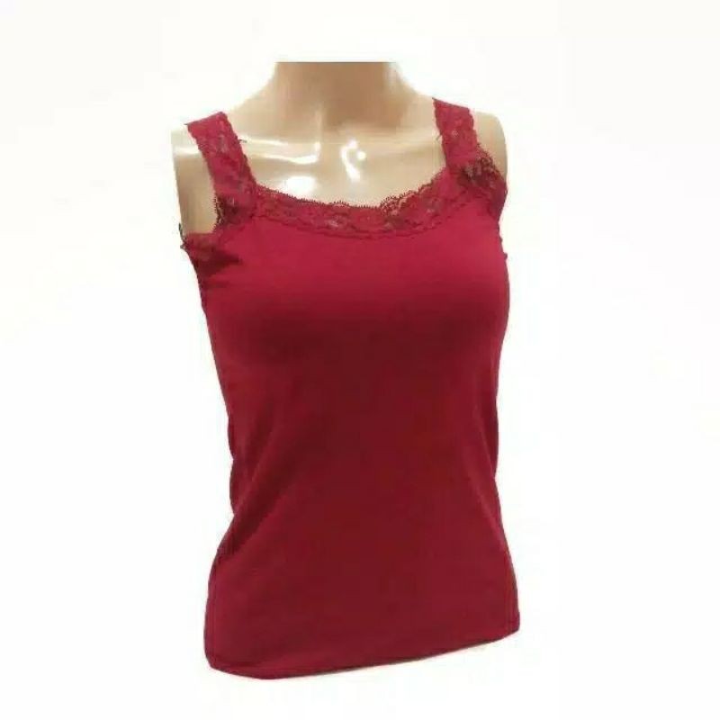 Tangtop Renda Wanita Polos Ukuran Standart  Fit XL Camisol Supersoft Standart All Size Tanktop Cewek-Maroon