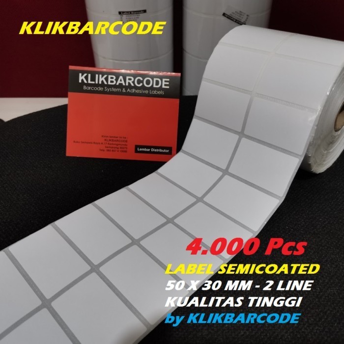 

MURAH LABEL BARCODE 50 X 30 (2LINE) KERTAS STICKER LABEL SEMICOATED 50X30 MM - 4.000 Pcs