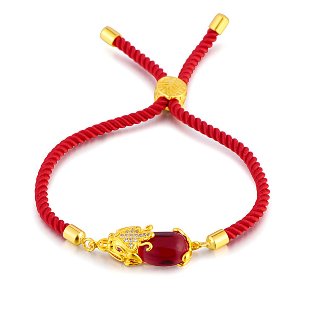 Timekey Gelang Tangan Tali Merah Hias Batu Agate Pixiu Emas Simple Elegan Untuk Wanita O4U2