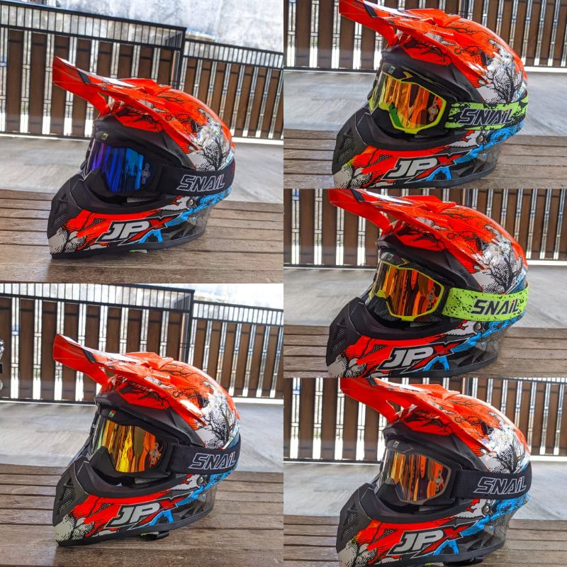 HELM JPX CROSS_ FOX1 X14 - FLUO RED GLOSS + GOOGLE SNAIL (ONGKIR 2 KG) HELM JPX TERBARU