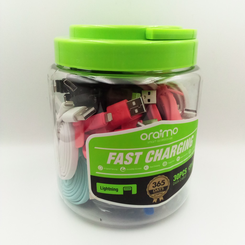 1 TOPLES (30pcs) KABEL ORAIMO CANDY OCD-L22 LIGHTNING IPHONE 5 5S 6 6S 7 8 X 11 12PRO USB FAST CHARGER