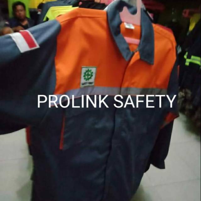 SERAGAM BAJU SAFETY ABU ABU ORANYE RESLETING BARU