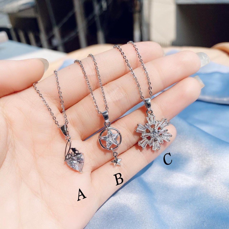 kalung love/kalung bintang/kalung bunga silver impor anti karat