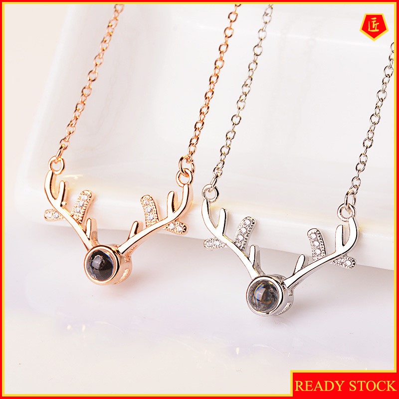 [Ready Stock]Fashion Antlers Diamond-Studded Necklace Cute Elegant Pendant