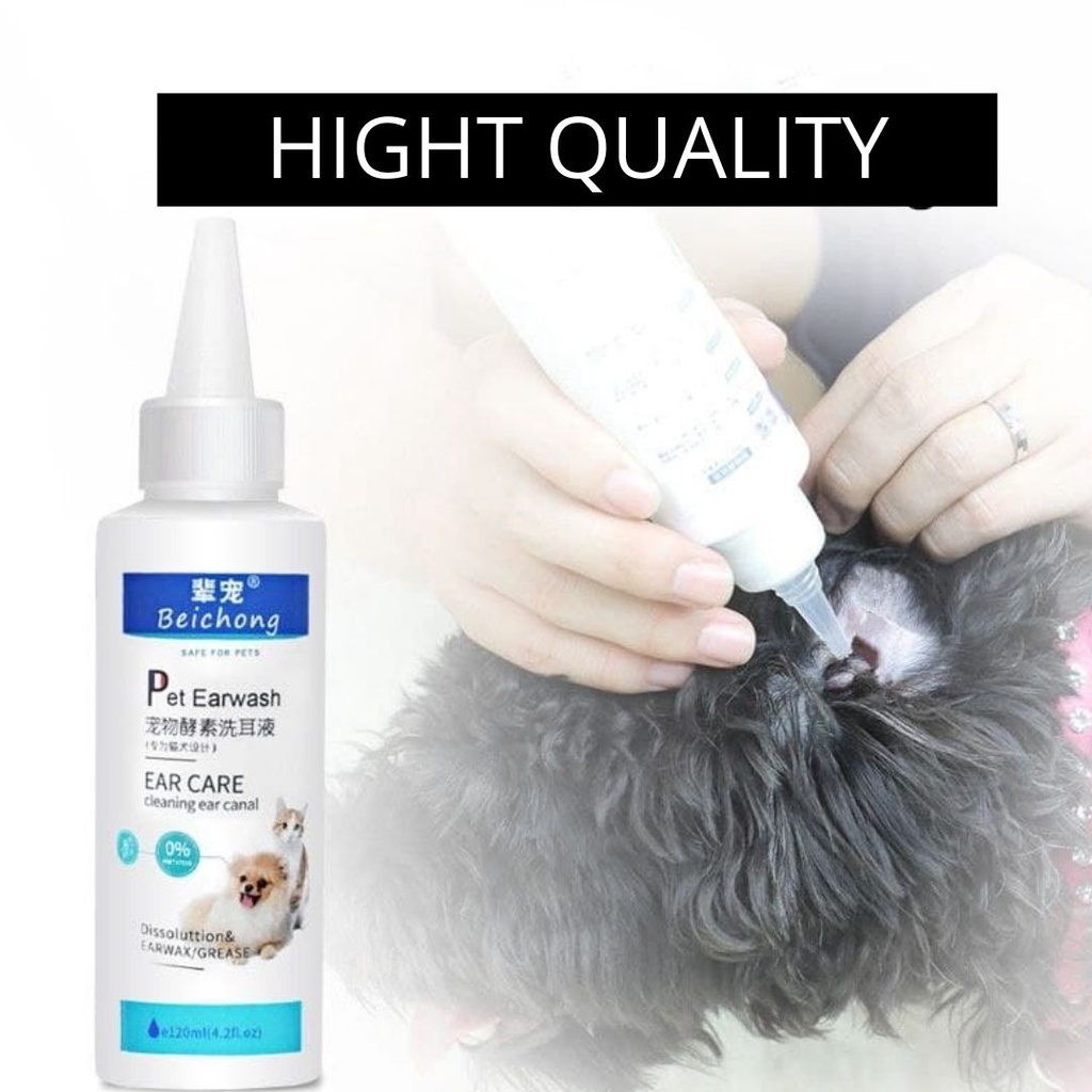 Obat Pembersih Kotoran Telinga Kucing / Anjing Grooming Hewan Pet Ear Cleaner Tetes Telinga 120ML  FEZONE