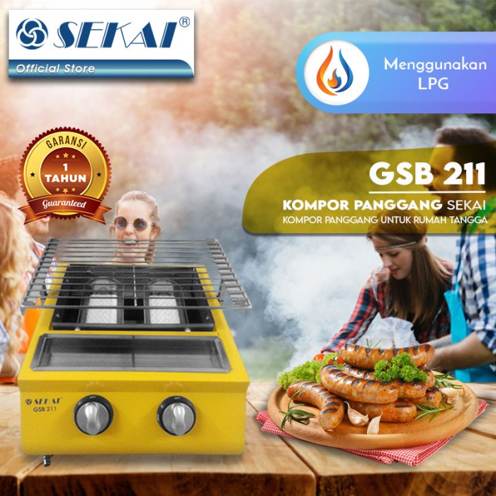 SEKAI Kompor Gas Panggang / BBQ 2 Tungku Steak Sosis GSB211 / GSB 211