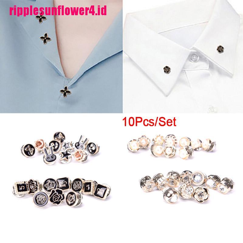 10pcs / Set Bros Pin Kerah Kemeja Bentuk Bunga Aksen Mutiara Kristal