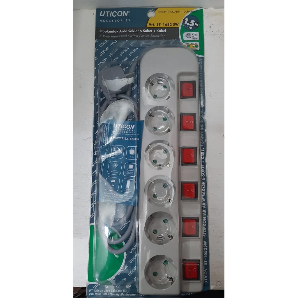 STOP KONTAK 6 LUBANG + SAKLAR TERSENDIRI KABEL 1.5M UTICON ST-1682 SW