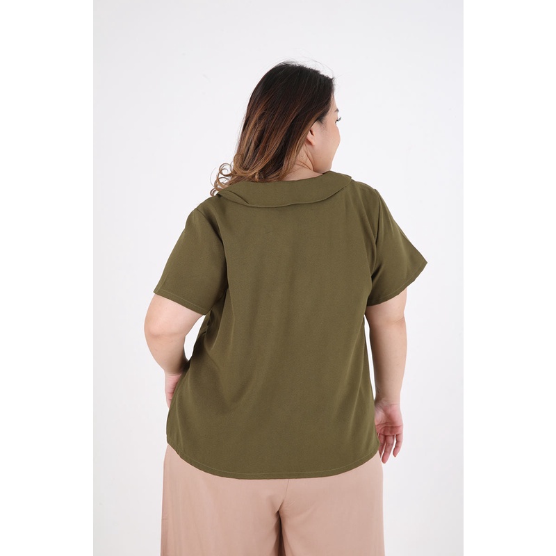 Sorabel - Honey Plain Rounded Collar Blouse Big Size / Kemeja Wanita Jumbo Lengan Pendek-5