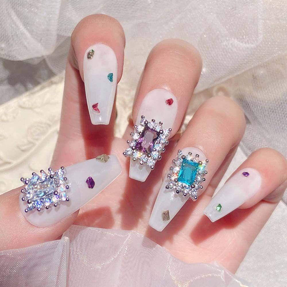 Mxbeauty Persegi Panjang Kuku Berlian Imitasi Mewah DIY 3D Kuku Pesona Manicure Nail Art Ornamen Zirkon Kristal Perhiasan Kuku