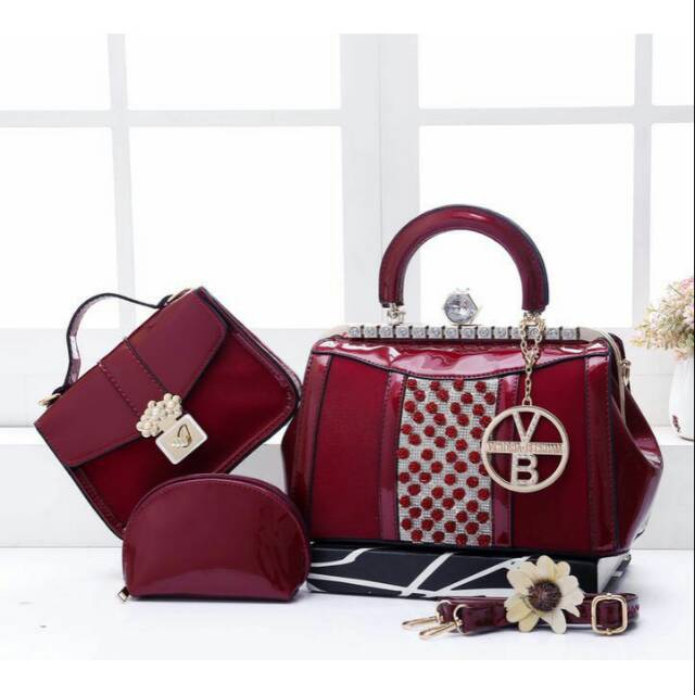Tas VB Behel Diamond Rose 6016# set 3in1 Tas Grosir Tas Batam Tas Murah Tas Import