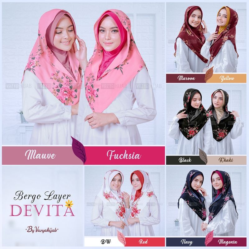 Hijab bergo instan layer motif bunga devita