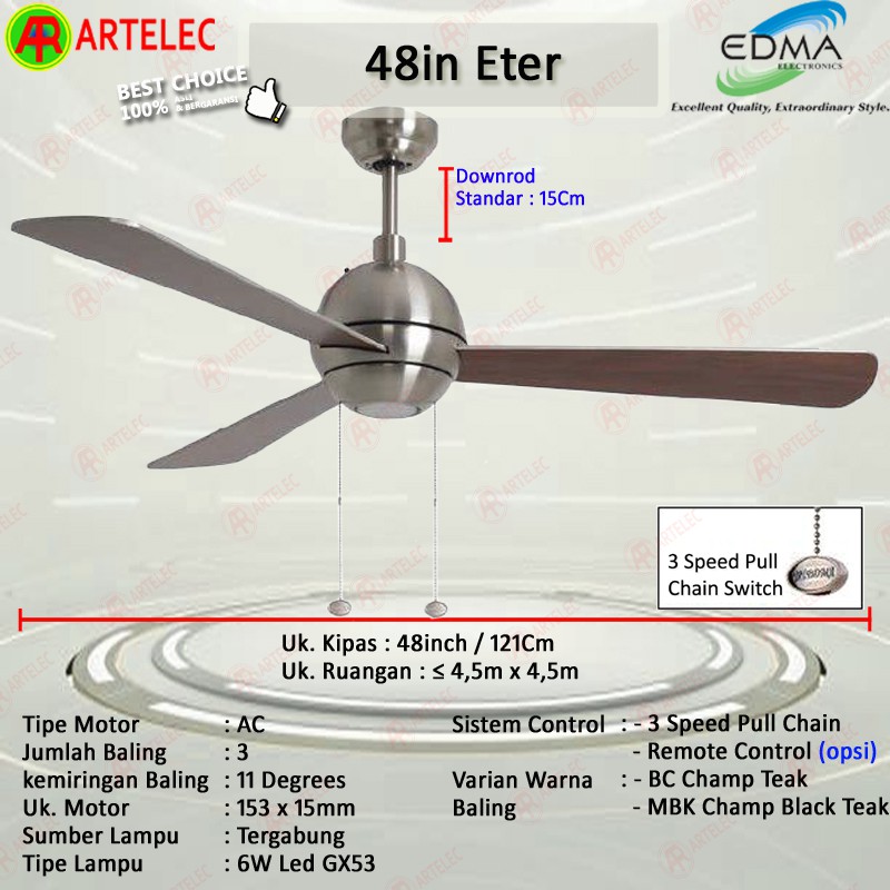 MT EDMA 48in ETER Kipas Angin Gantung Plafon dekorasi Edma