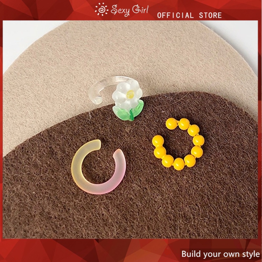 3pcs / set Anting Klip Desain Bunga Manik-Manik Transparan Untuk Wanita