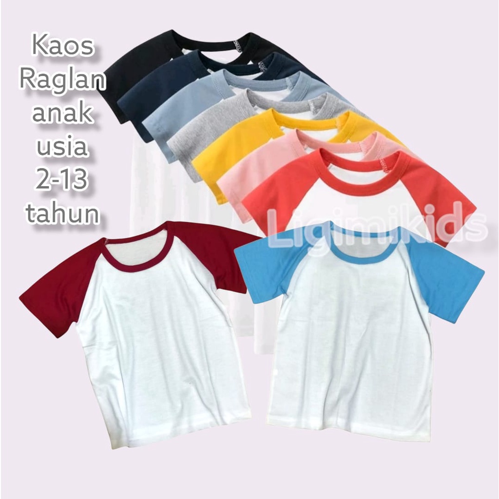 Ligimikids Kaos Raglan anak  untuk  kaos anak usia 2-13 tahun