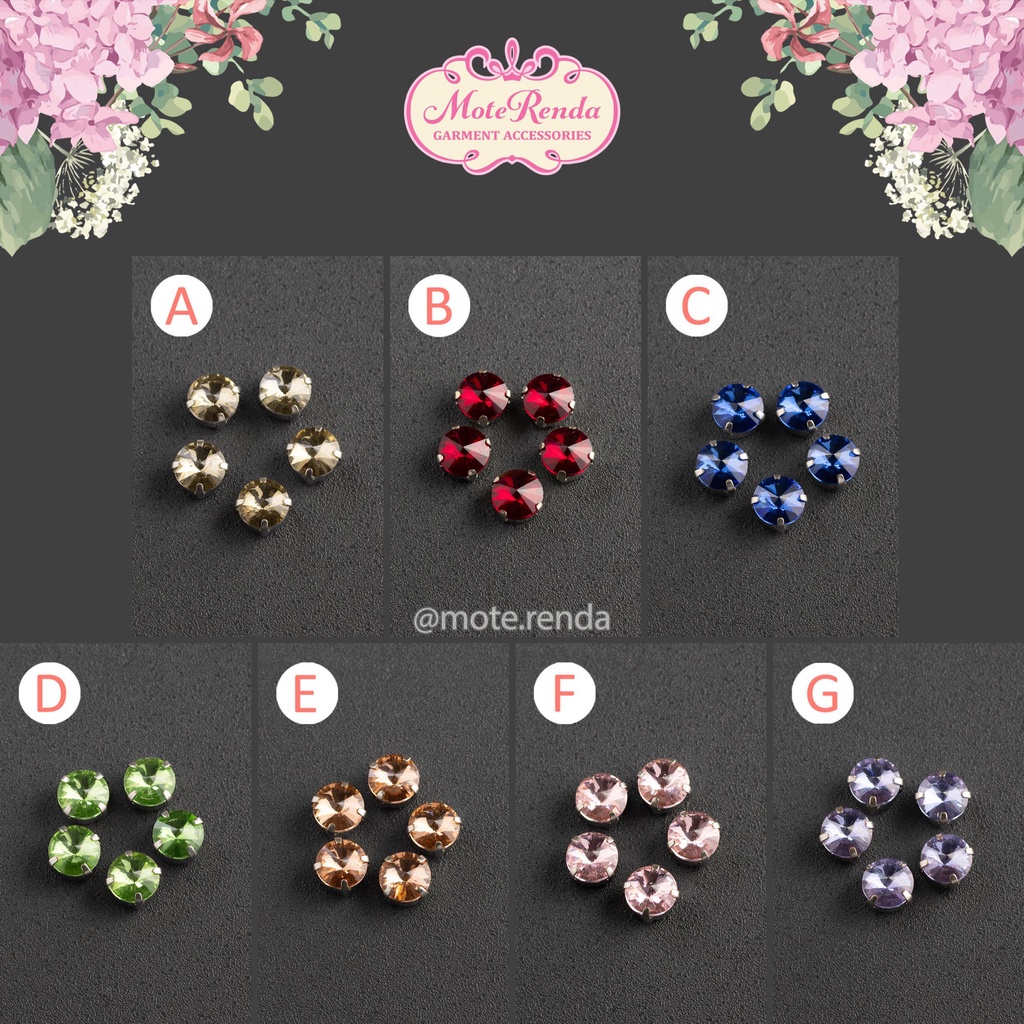 Payet kristal jahit orient, rhinestone with claws bentuk rivoli (harga per lusin), kode 0ROR