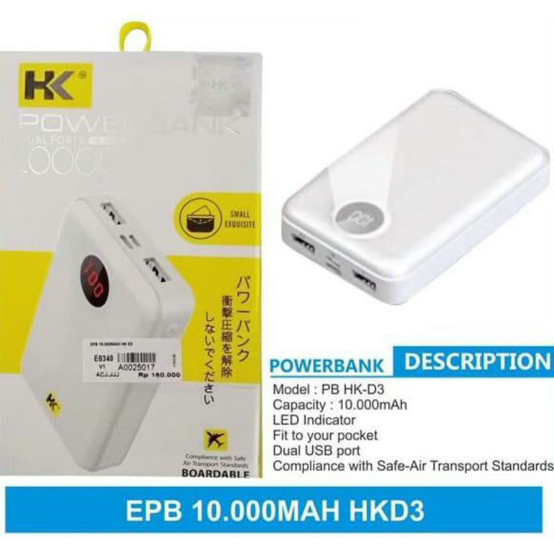 KZ_ Super Powerbank HK D3 / power bank fast charging 10000mAh Super Slim Micro USB+ Dual Input 2A