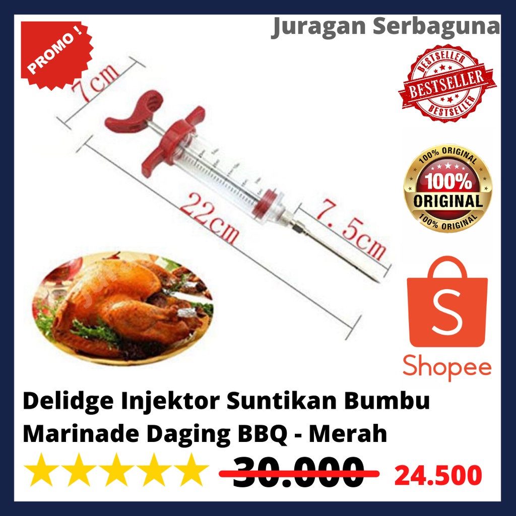 Delidge Injektor Suntikan Bumbu Marinade Daging BBQ - Merah - Termurah