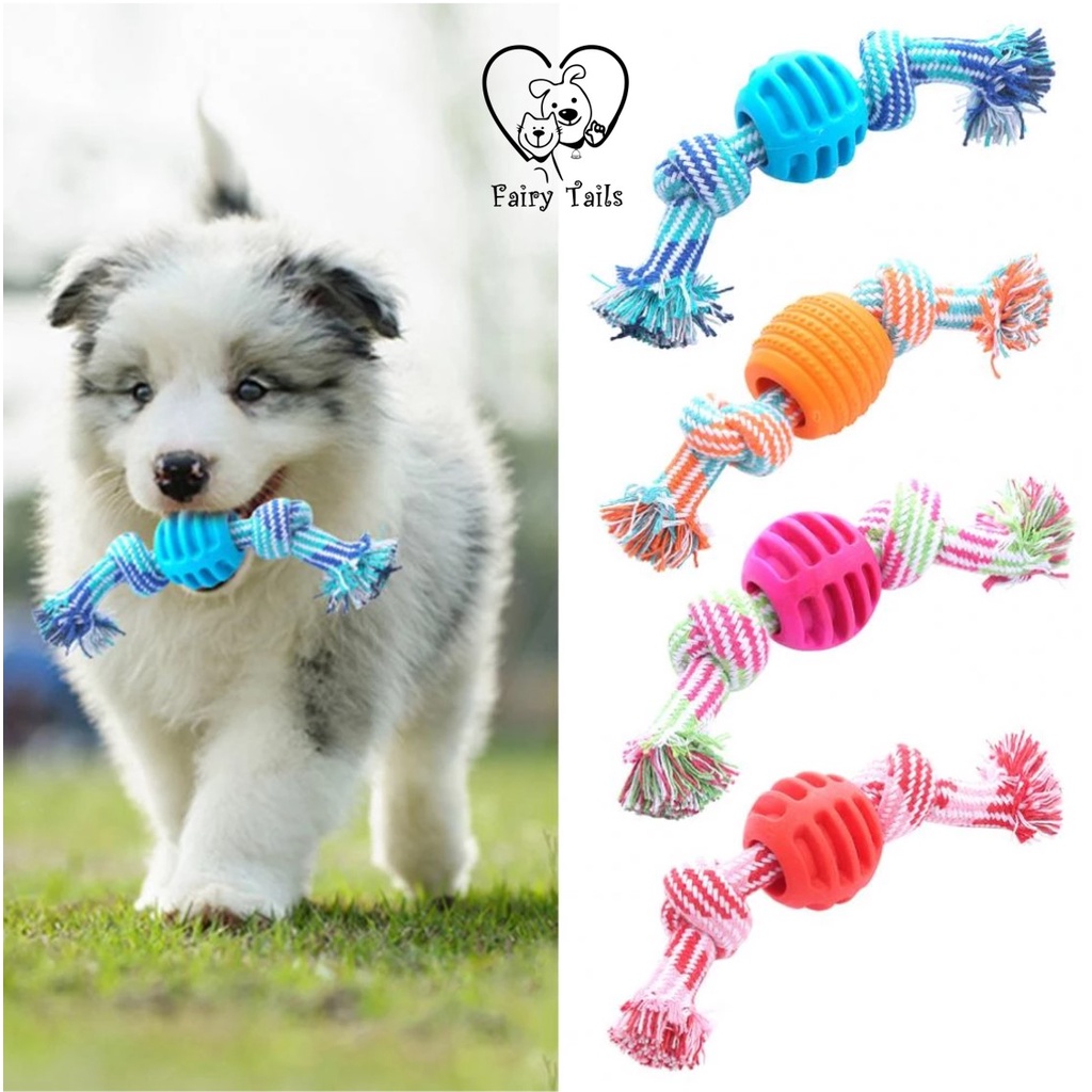 Mainan Gigitan Kunyah Untuk Anjing dan Kucing Tali dan Bola TPR/ Pet Chew Toy with Rope and TPR Ball