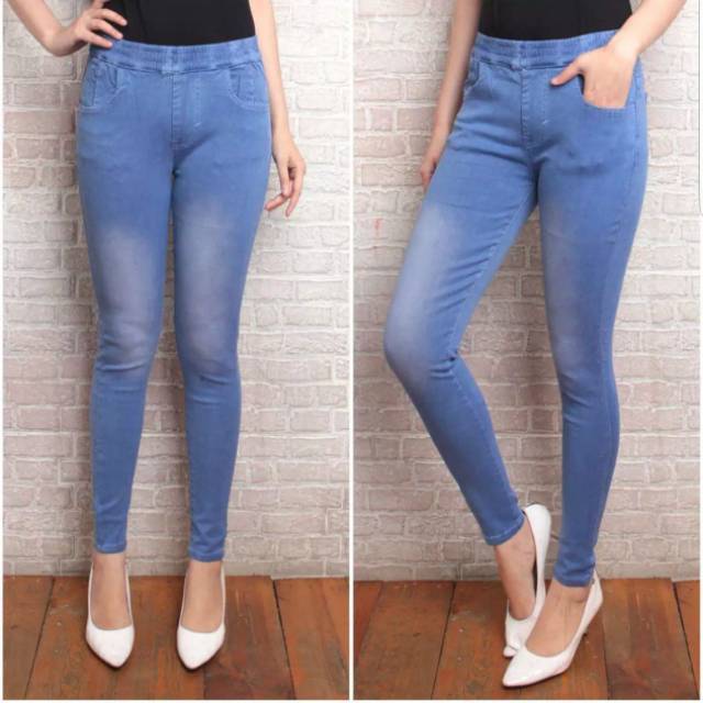  Celana  jeans wanita  pinggang karet  Shopee Indonesia