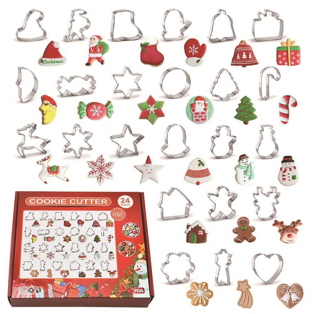 Solighter 24pcs Cetakan Adonan Kue Desain Natal 3D Bahan Stainless Steel