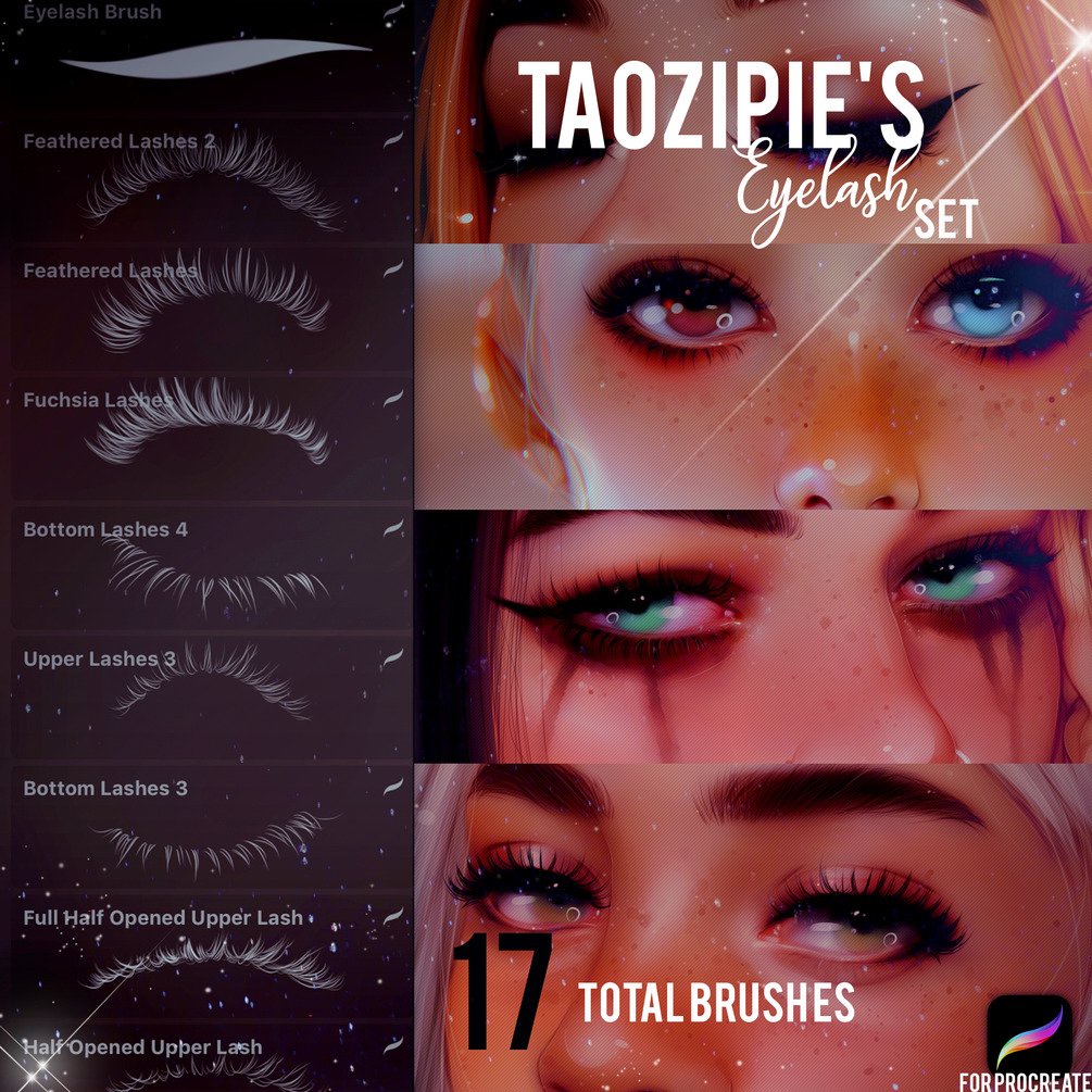 Procreate Brush - 330+ Eyes, Lashes, Brows, Faces &amp; Skins Pack Stamps