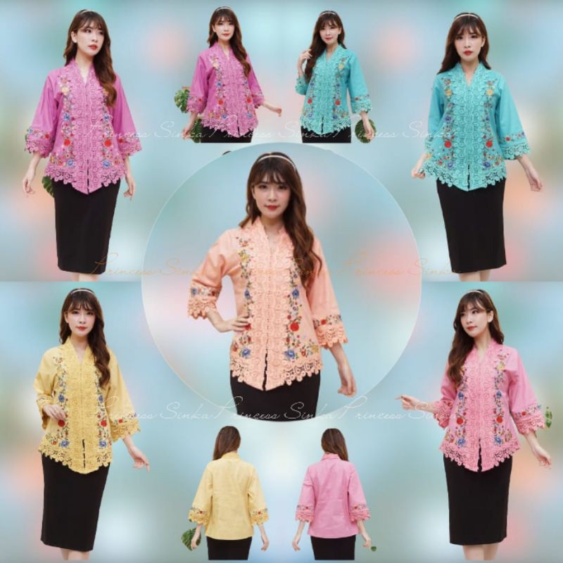 Promo Atasan Kebaya Encim Modern Katun Kombinasi Brukat Import full Bordir Senada Wanita