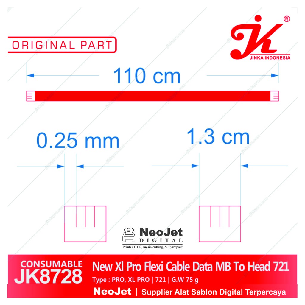 Kabel Data Jinka Fleksibel JK8728 New XL Pro Flexi Cable Data Main Board To Head 721 Sparepart
