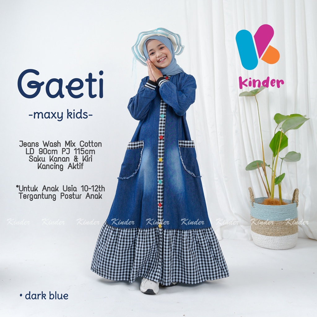 Baju Mix Katun Kotak-Kotak GAETI Maxi Kids Gamis Anak Perempuan Tanggung Umur 10 - 12 Tahun Model Te