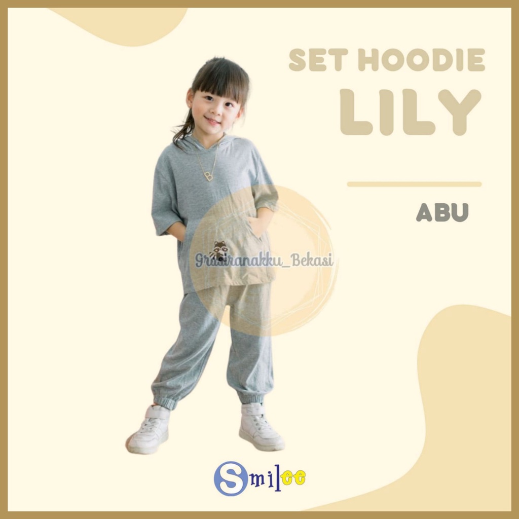 Setelan Anak Smilee Unisex Hoodie Lily Oversize Warna Abu Size 1-5Tahun