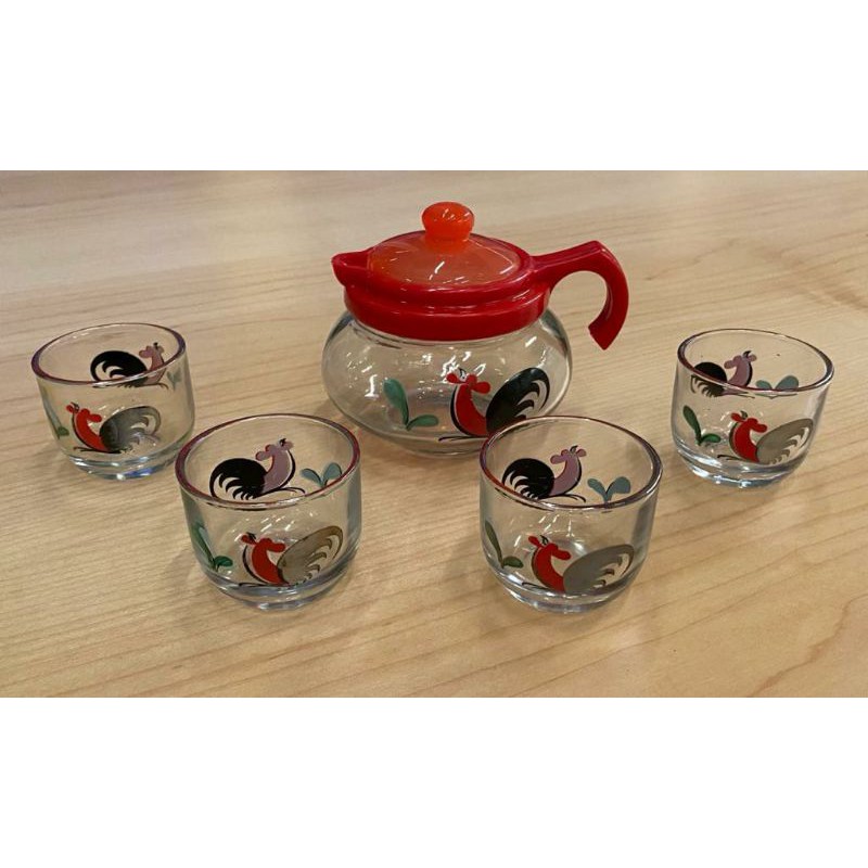 Teko mini set ayam jago Teko teh set gelas kecil 5pcs Tea Pot 5 pcs Jug Pitcher