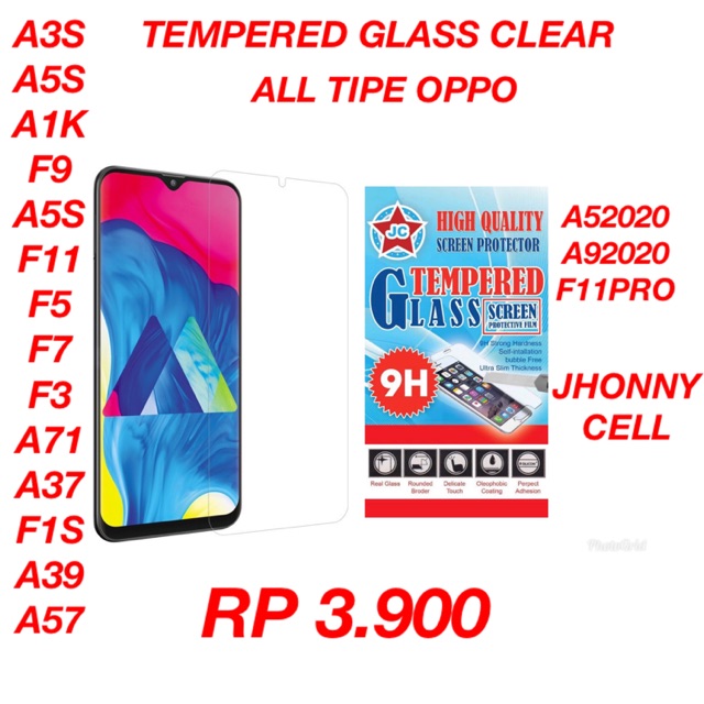 (JC) TEMPERED GLASS BENING OPPO A92 A12A92020 A52020 A1K F9 F7 F5 F3 F1S A5S F11  A3S A5s A57 A37 A71 A39