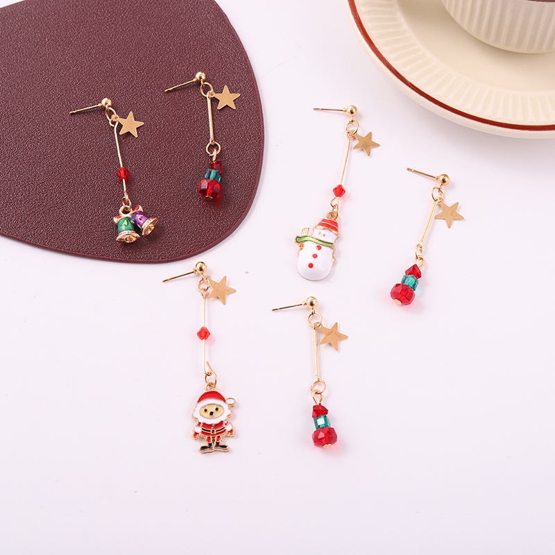 Anting Drop Liontin Santa Claus Bintang Bell Snowman Untuk Hadiah Natal