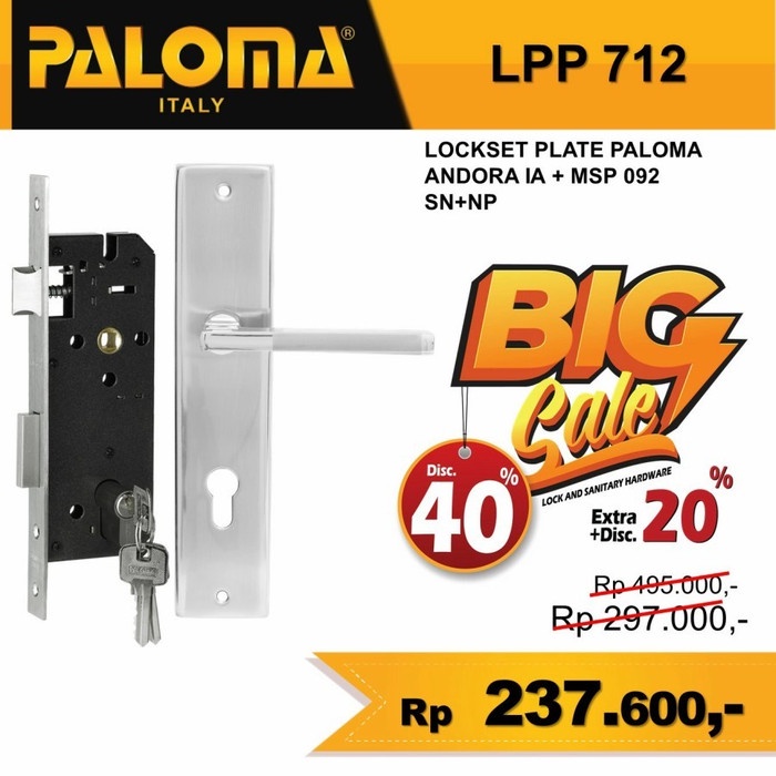 Paloma Kunci Pintu Set Handle Pintu Handle Set LockSet Roses Andora LPP 712