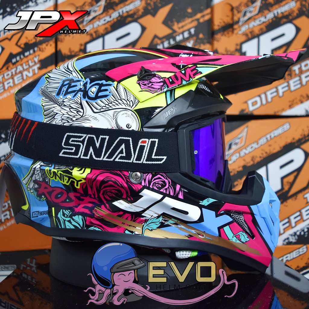 HELM JPX CROSS_FOX1 SERI X28 - SUPER BLACK + GOOGLE SNAIL (ONGKIR 2 KG) HELM JPX X28 MOTIF MERPATI ROSE JPX UNGU MAGENTA ORIGINAL HELM CROSS JPK JPX TRAIL ADVENTURE HELEM JPX HELM JPX TERBARU