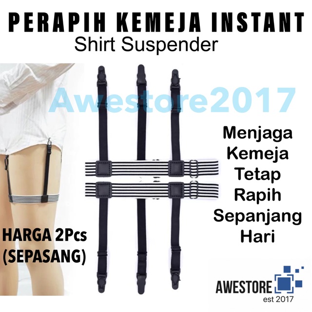 Shirt Suspender Paha Intactor Leg Holder Suspenders Penahan Perapih Kemeja Stripes Putih Hitam