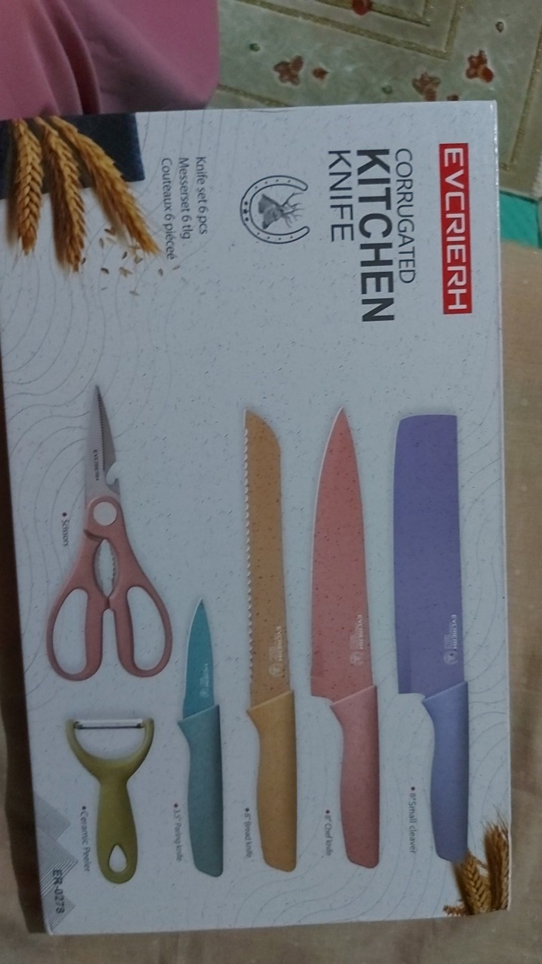 Pisau Set Dapur Kitchen Knife Rainbow Set 6pcs Warna Warni Parutan Peeler Pisau Roti Gunting